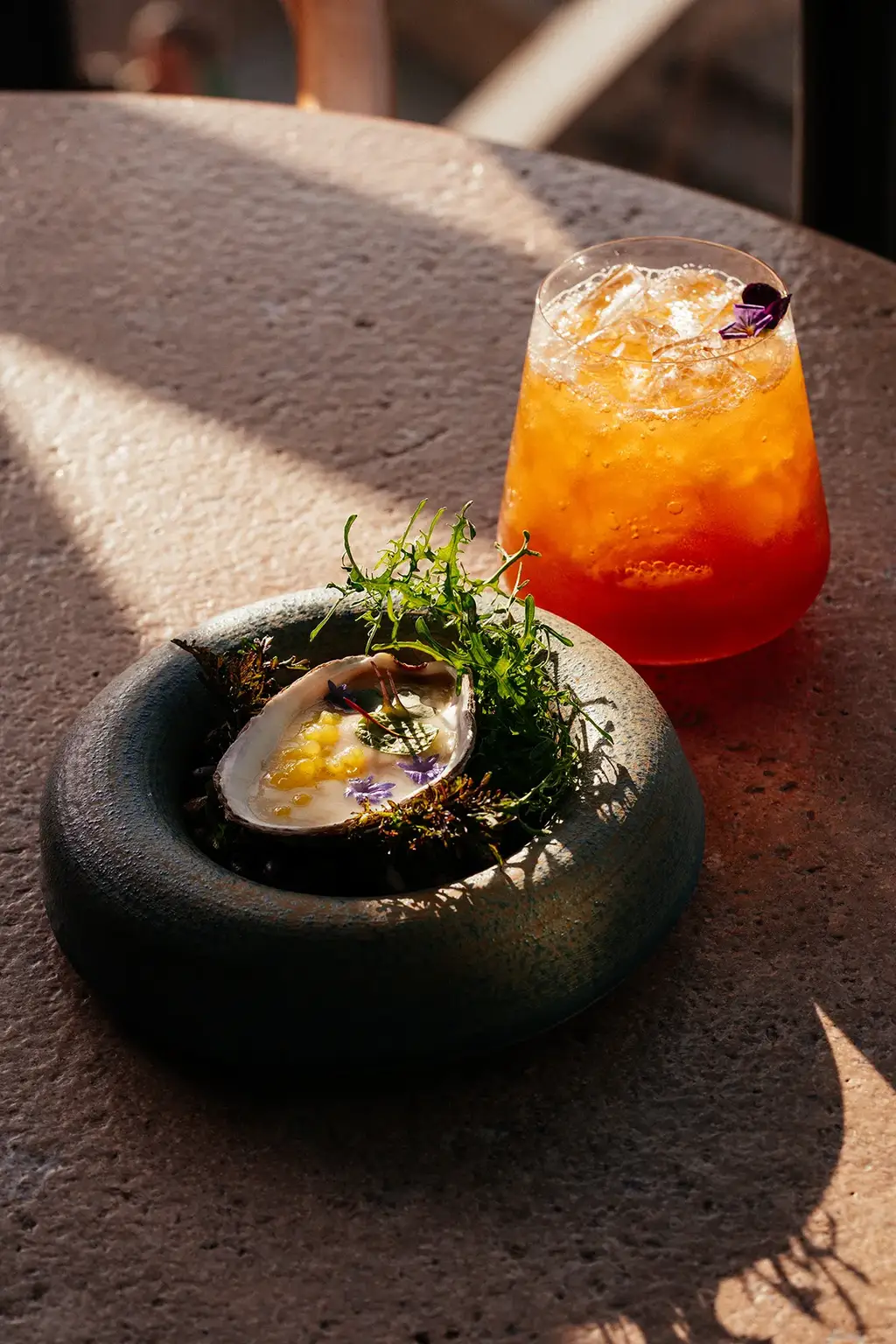 Cocktail and appetizer at the DNA Bar