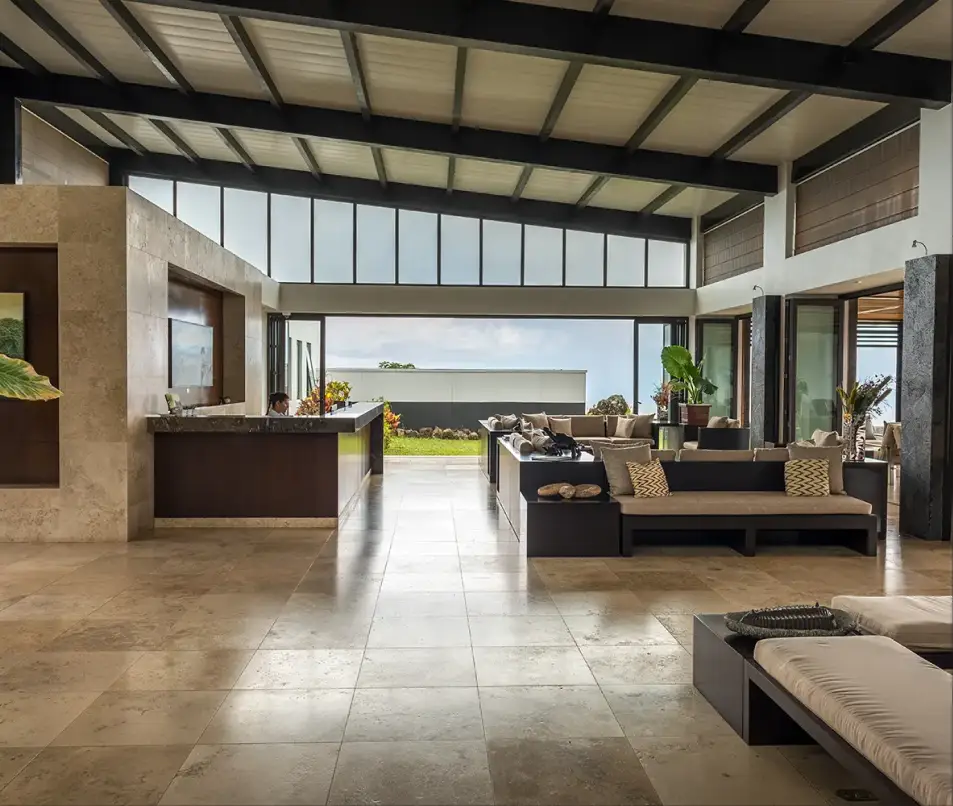 Lounge seating area at Pikaia Lodge