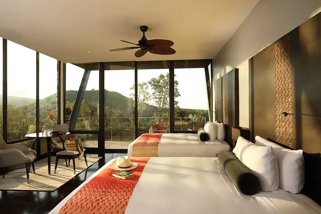 Terrace room with twin beds and panoramic windows