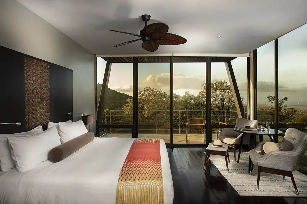 Terrace room bedroom at sunset
